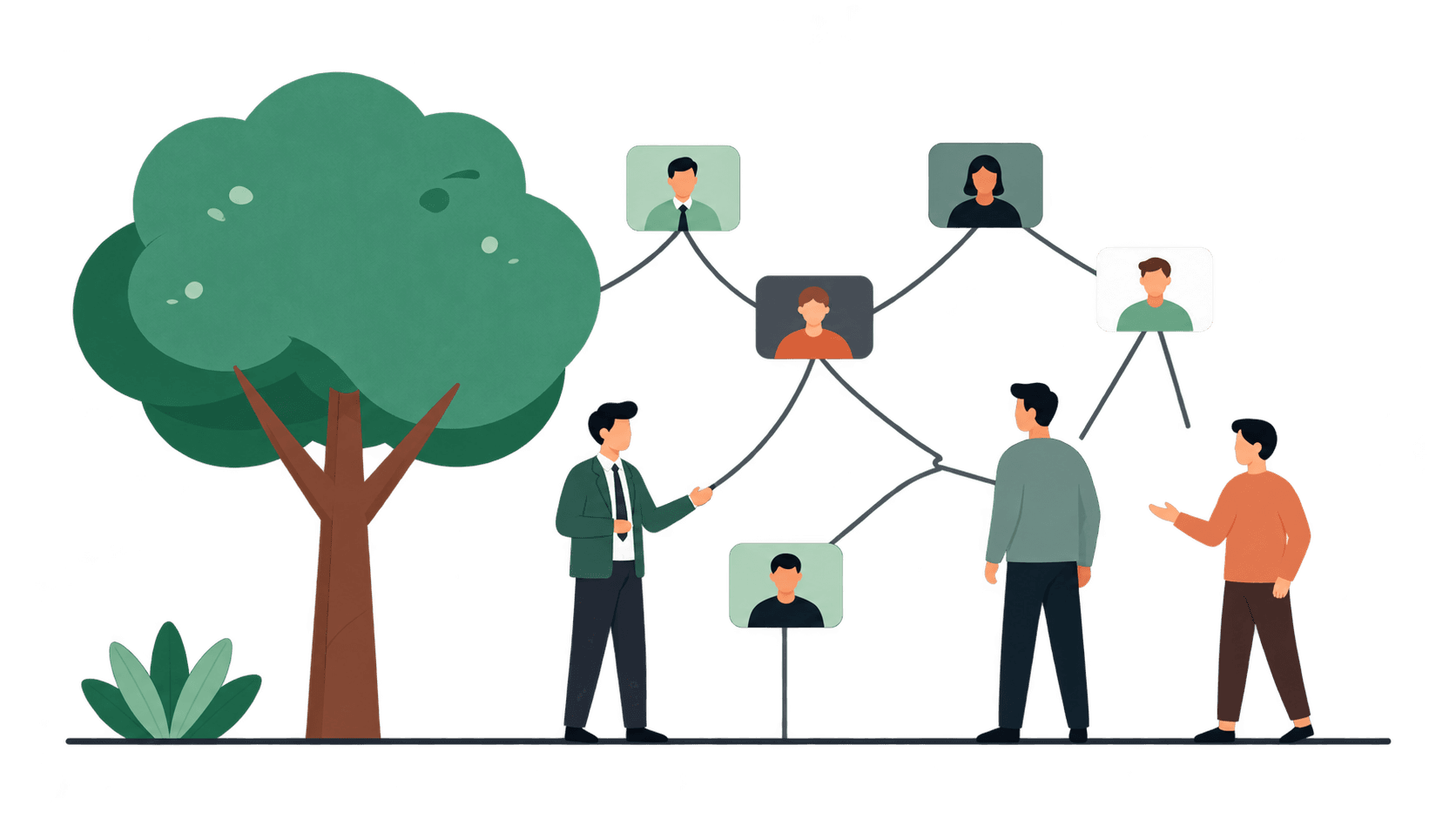 Professionals connected through a branching career network